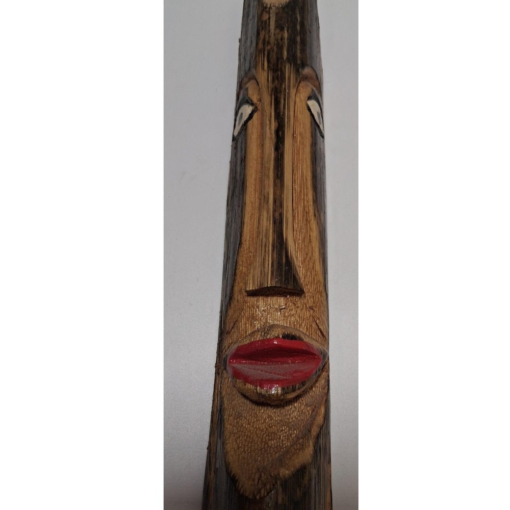 Vintage Hand Carved Wooden Tiki Mask Long Narrow Wall Hanging Decor 19.5 Inch